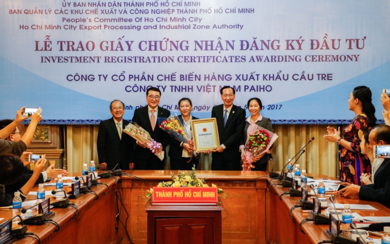 Certificate of investment for Cau Tre Export Processing Joint Stock Company in Hiep Phuoc Industrial Park